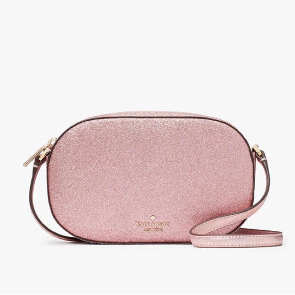 Kate Spade NWT PINK TINSEL Glimmer Oval Camera Bag CROSSBODY $299 retail - Picture 1 of 14